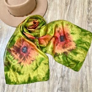 Artisan watercolour SILK scarf/head wrap w boho southwestern vibe